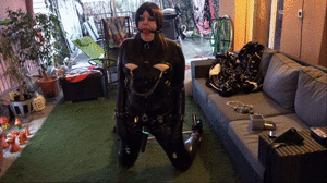 Helpless Bound Outdoor in Latex with My Vibrator Harness