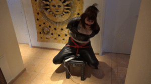 bondagecrossdresser.com - Helpless bound in Leather and Vibrated thumbnail